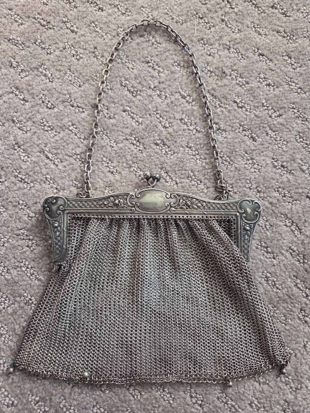 Vintage Antique Silver Mesh Chainmail Evening Bag - Silver